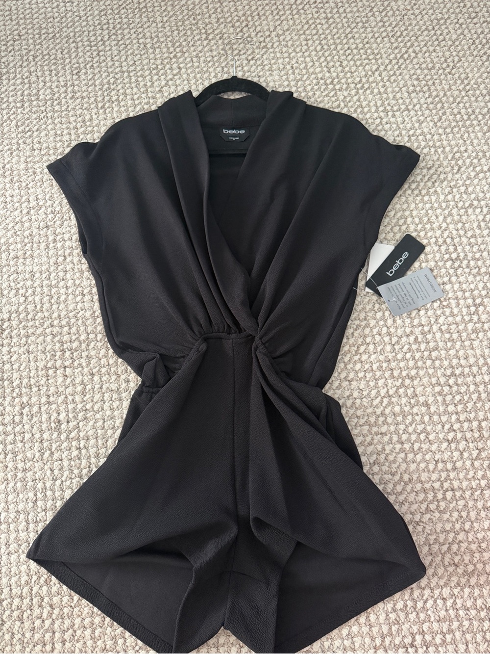 Bebe Black Surplice Draped Romper Size XS NWT
